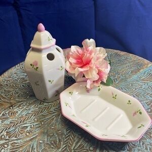 Andre Richard Rosebud Ceramic Soap Dish and Toothbrush Holder Japan